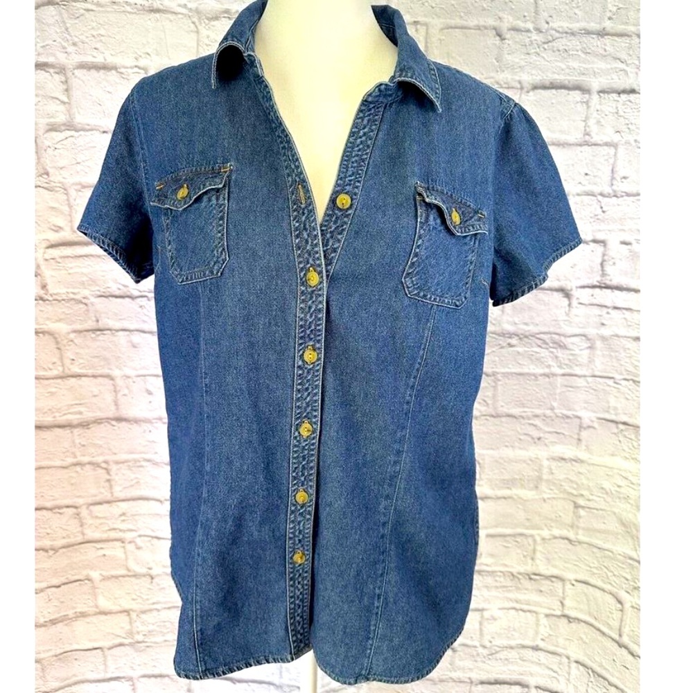 Denim Button-up Short Sleeve Shirt